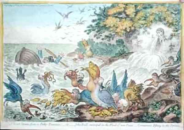 A Great Storm from a Petty Fountain or John Bull swamped in the Flood of New Taxes Cormorants Fishing in the Stream - view 1