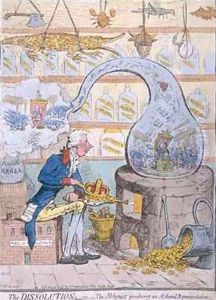 The Dissolution or the Alchymist producing an Aetherial Representation by James Gillray