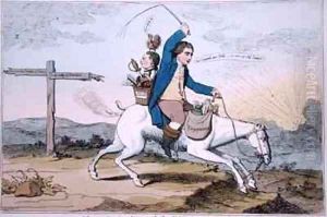 A Sun setting in the Fog with the Old Hanover Hack defending by James Gillray