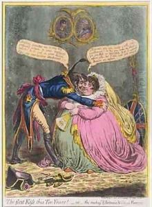 The First Kiss in Ten Years or The Meeting of Britannia and Citizen Francois by James Gillray