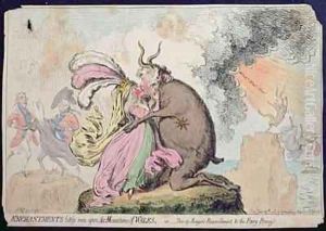 Enchantments lately seen upon the Mountain of Wales or Shon ap Morgans Reconcilement to the Fairy Princess by James Gillray