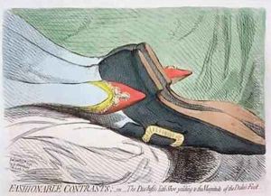Fashionable Contrasts or The Duchesss little Shoe yielding to the Magnitude of the Dukes Foot by James Gillray