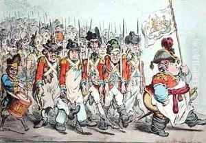 Supplementary Militia Turning out for Twenty Days Amusement or The French invade us hay damme whos afraid by James Gillray