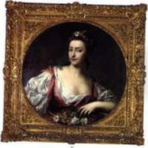 Portrait D'une Jeune Femme A La Corbeille De Fleurs - view 1