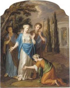 Classical Figures Before A Temple To Diana