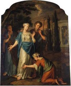 A Peasant Making Supplications To Woman And Attendants, A Templedevoted To Diana Beyond by Jacopo (Giacomo) Amigoni