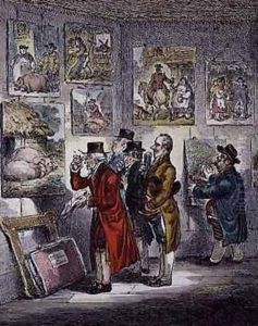 Connoisseurs Examining a Collection of George Morlands Paintings by James Gillray