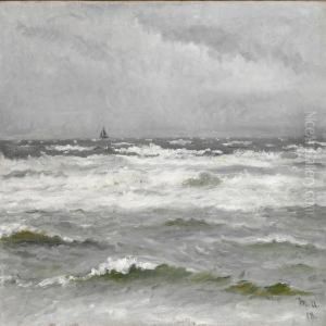 Sailing Ship At Sea In Cloudy Weather by Michael Ancher