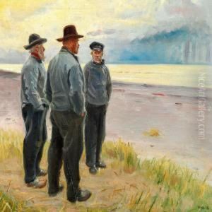 Three Fishermen On The Beach by Michael Ancher