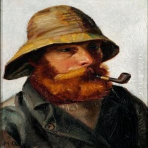 Red-bearded Fisherman With A Yellow Sou'wester Smoking A Pipe Red-bearded Fisherman With A Yellow Sou'wester Smoking A Pipe
