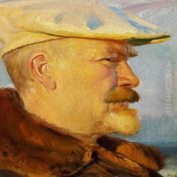 Selvportraet I Aftensol Med Hvid Malerkasket - view 1