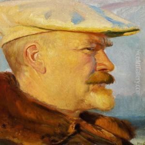 Selvportraet I Aftensol Med Hvid Malerkasket