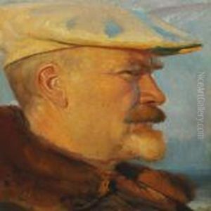 Self Portait In The Evening Sun Wearing A White Cap by Michael Ancher