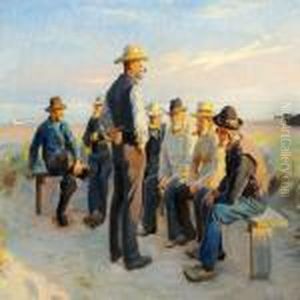Summer Evening At Skagen Sonderstrand, The Fishermen Are Takinga Rest by Michael Ancher