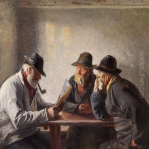 Three Fishermen At A Table by Michael Ancher