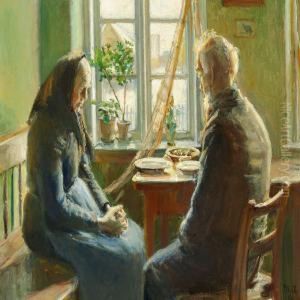 The Grace. A Fisherman And His Wife Are Saying Gracebefore The Meal. by Michael Ancher