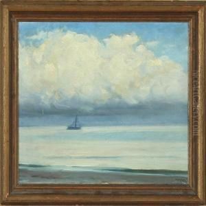 Sailing Boat Near The Shore On A Cloudy Day by Michael Ancher