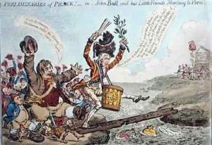 Preliminaries of Peace or John Bull and his Little Friends Marching to Paris by James Gillray