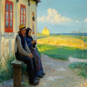 Two Elderly People In Front Of There House On A Summer Evening by Michael Ancher