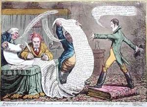 Preparing for the Grand Attack or A Private Rehearsal of the ci devant Ministry in danger by James Gillray