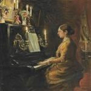 Anna Ancher At The Piano by Michael Ancher