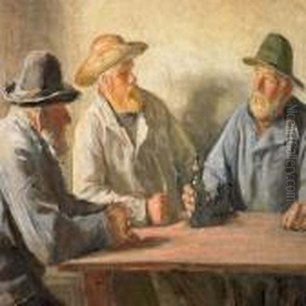 Three Fishermen Sitting At A Table - view 1