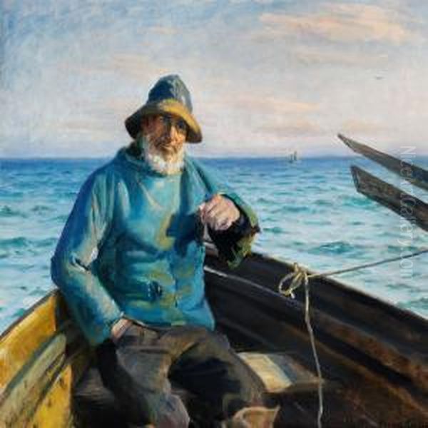 A Fisherman From Skagen Sitting In A Dinghy - view 1