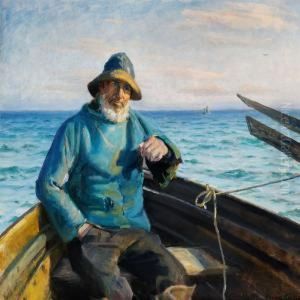 A Fisherman From Skagen Sitting In A Dinghy by Michael Ancher