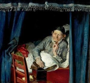 "gammel Fisker I Sin Alkove". Signed Michael Ancher by Michael Ancher