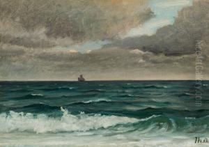 View Of The Sea With A Sailing Ship On The Horizon by Michael Ancher
