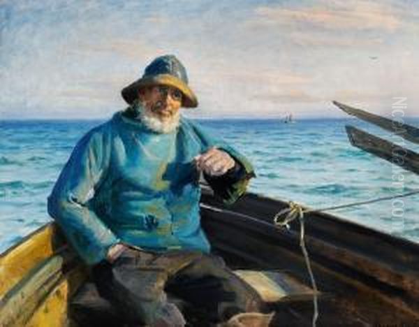 Ancher: A Fisherman From Skagen Sitting In A Dinghy by Michael Ancher