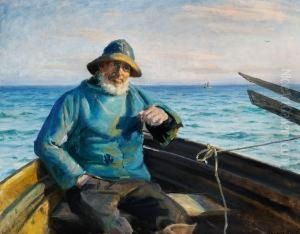 Ancher: A Fisherman From Skagen Sitting In A Dinghy by Michael Ancher