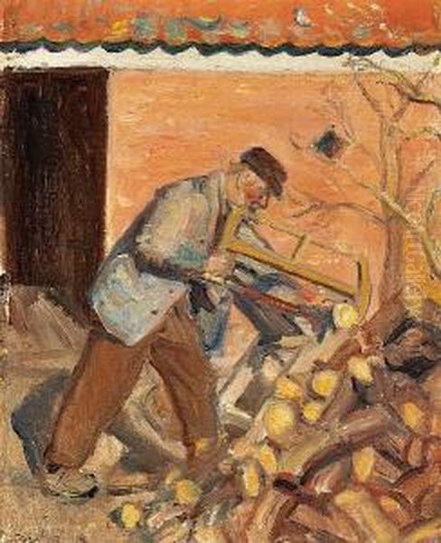 A Man Sawing - view 1