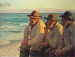 Mens Vaadet Kastes Aftensol (looking Out To Sea) by Michael Ancher
