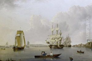 Merchant Ships And Indiamen 
Lying Off The Isle Of Dogs With Smaller Vessels In The River And 
Greenwich Hospital On The Opposite Bank