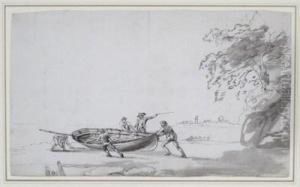 Seamen And An Officer Launching A Ship's Boat Seamen And An Officer Launching A Ship's Boat