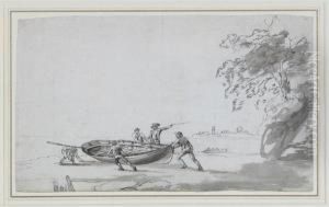 Sailors And An Officer Launching A Ship's Boat Sailors And An Officer Launching A Ship's Boat