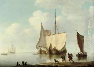 Dutch Barges At Anchor In A Calm