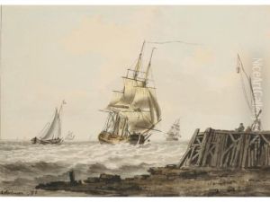 A Merchant Man Running Into Harbour by William Anderson