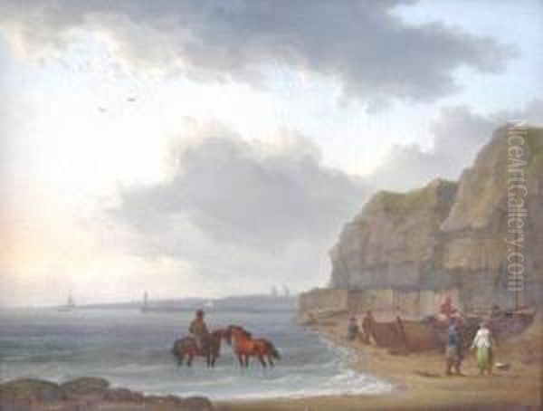 On The Shore With Boats, Horses And Figures - view 1