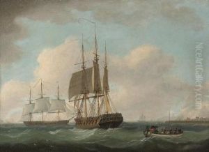English Frigates Hove-to Off A Port, With Officers Being Rowed Ashore