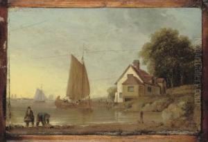 An Estuary Scene With Figures And Fishing Boats An Estuary Scene With Figures And Fishing Boats