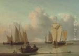 Dutch Barges Drying Their Sails Offshore by William Anderson