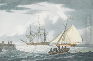 An Armed Naval Cutter Running Out To An Anchored Frigate by William Anderson