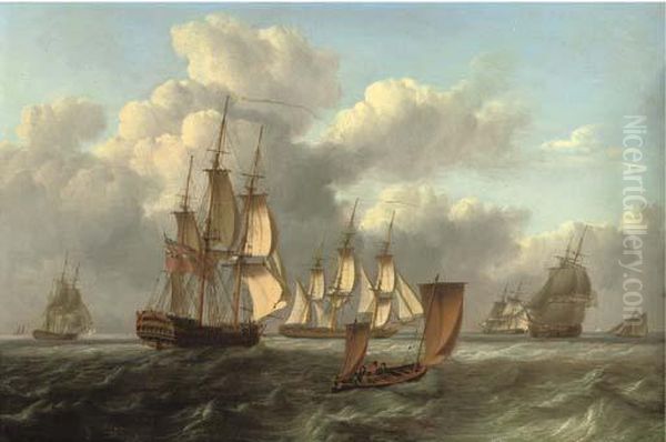 A Squadron Of Frigates Arriving At A Rendezvous With A Lugger Passing Them - view 1