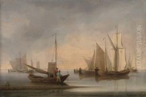 Dutch Fishing Barges Drying Their Sails At The End Of The Day