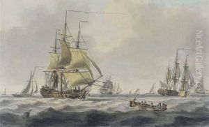 Royal Naval Frigates And Other Shipping In The Downs by William Anderson