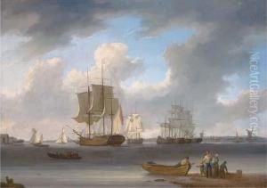 A Three-master And Other Ships
On The Thames At Millwall, Withcolliers Moored In The Middle Of The
River by William Anderson