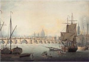 The Thames At London Bridge With St. Pauls And Monument Beyond by William Anderson