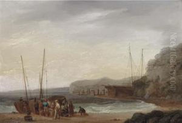 Beach Scene With Boats And Figures - view 1